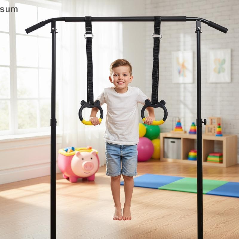 [sum] Barra Horizontal Infantil Ajustável Com 2 Anéis De Ginástica E Alças Suspensas , Ideal Para Exercícios Físicos Em
