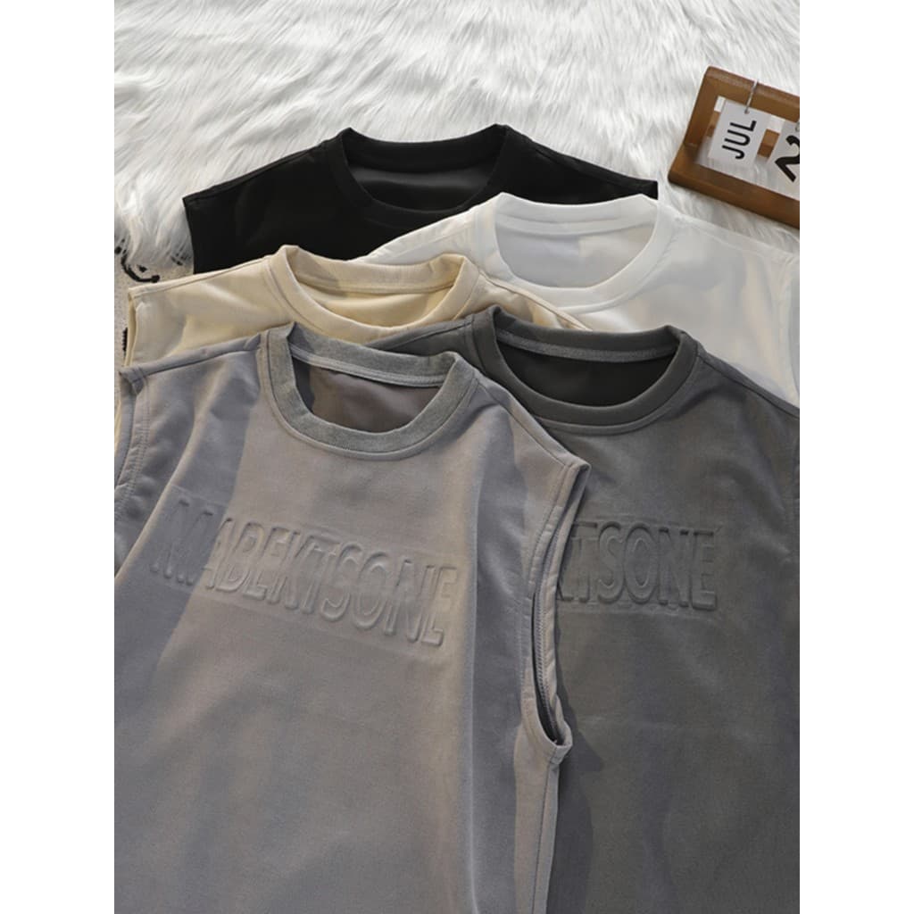 Colete esportivo masculino com letras americanas, colete de camurça solta, roupa de rua de verão, camiseta sem mangas pa