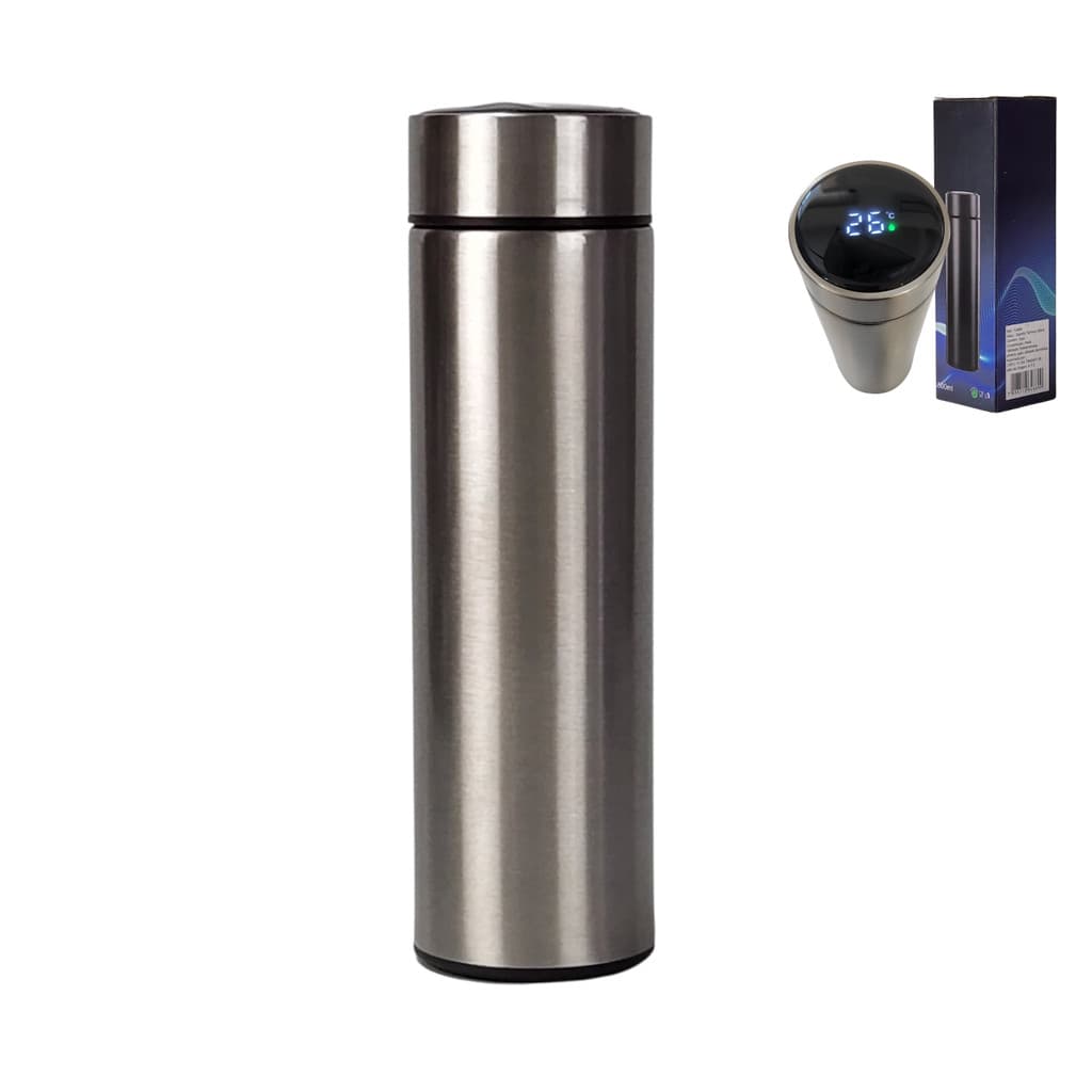 Garrafa Térmica Digital Inteligente Com Sensor De Temperatura LED Inox 500ml Squeeze
