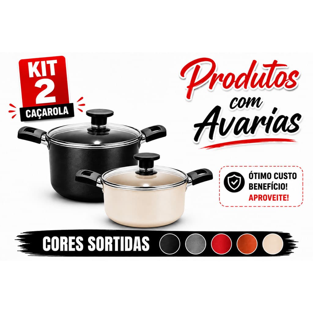 KIT 2 Caçarola Antiaderente 16 Cm Teflon Pequenas Avarias- Cores Sortidas