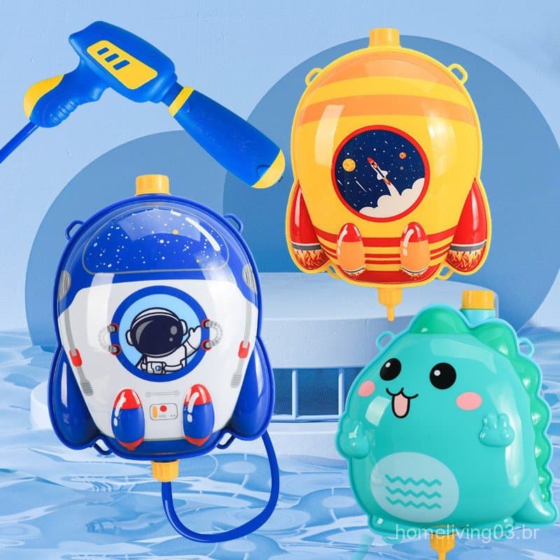 Mochila de brincadeira com pistola de água para crianças, brinquedo de água de alta pressão com tema de desenho animado