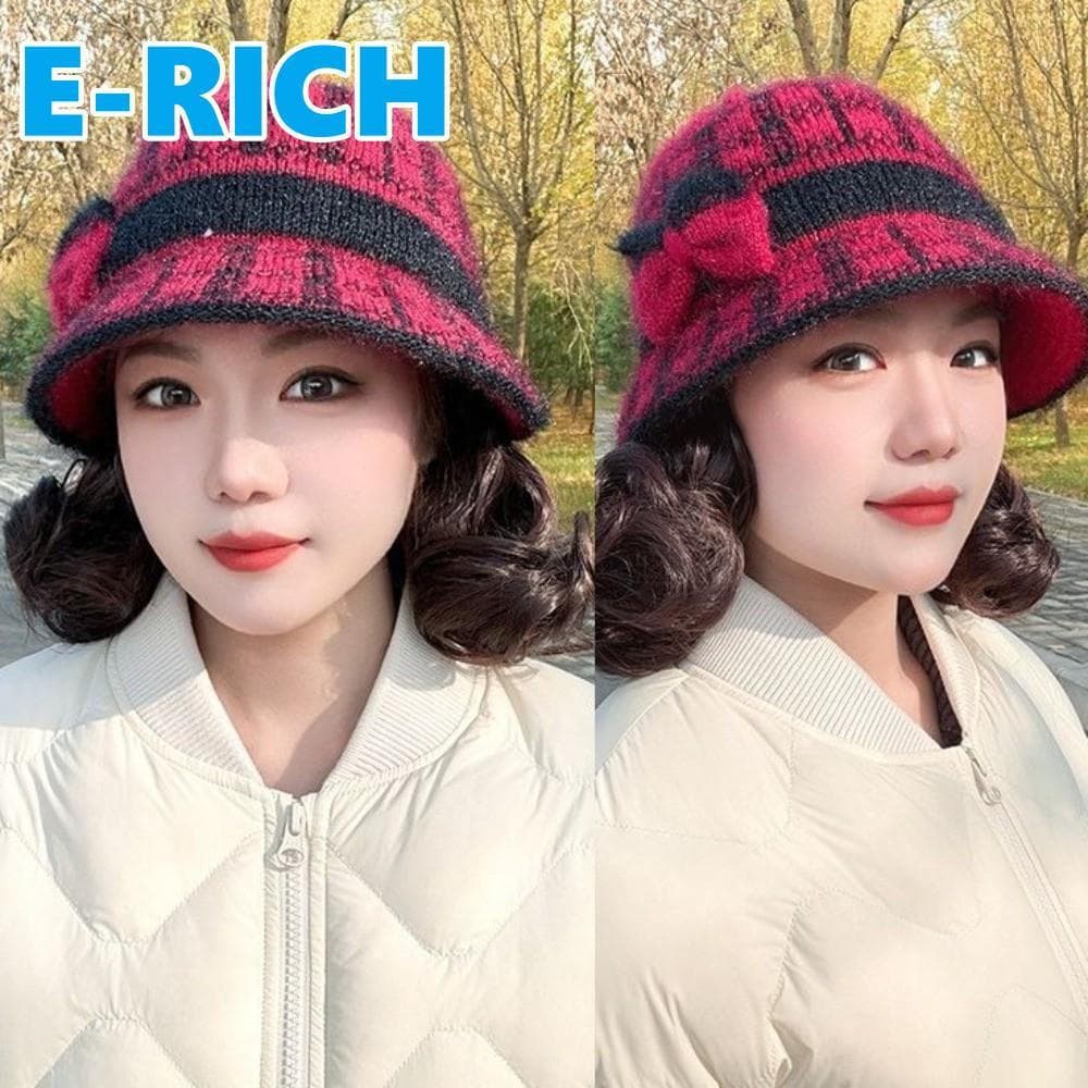 ERICH1 Chapéu De Peruca Mãe Com Laço De Inverno , Pescador Preto Marrom Ondulado Preguiçosa , Perucas Curtas Naturais E