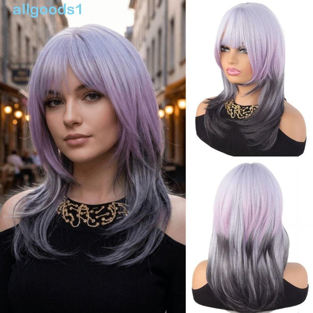 ALLGOODS Cabelo De Corte De Tainha De Alta Camada , Peruca Sintética Gradiente Roxo Preto , Harajuku