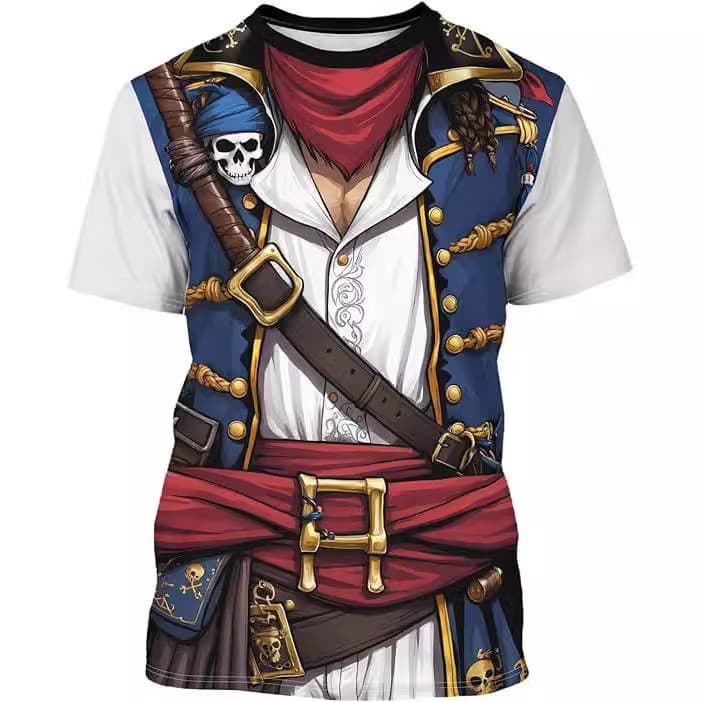 Camiseta Masculina 2026 Novo Pirata Role Play Impressão 3D Manga Curta , Camisa Da Moda Para Festa Diária Verão Casual W
