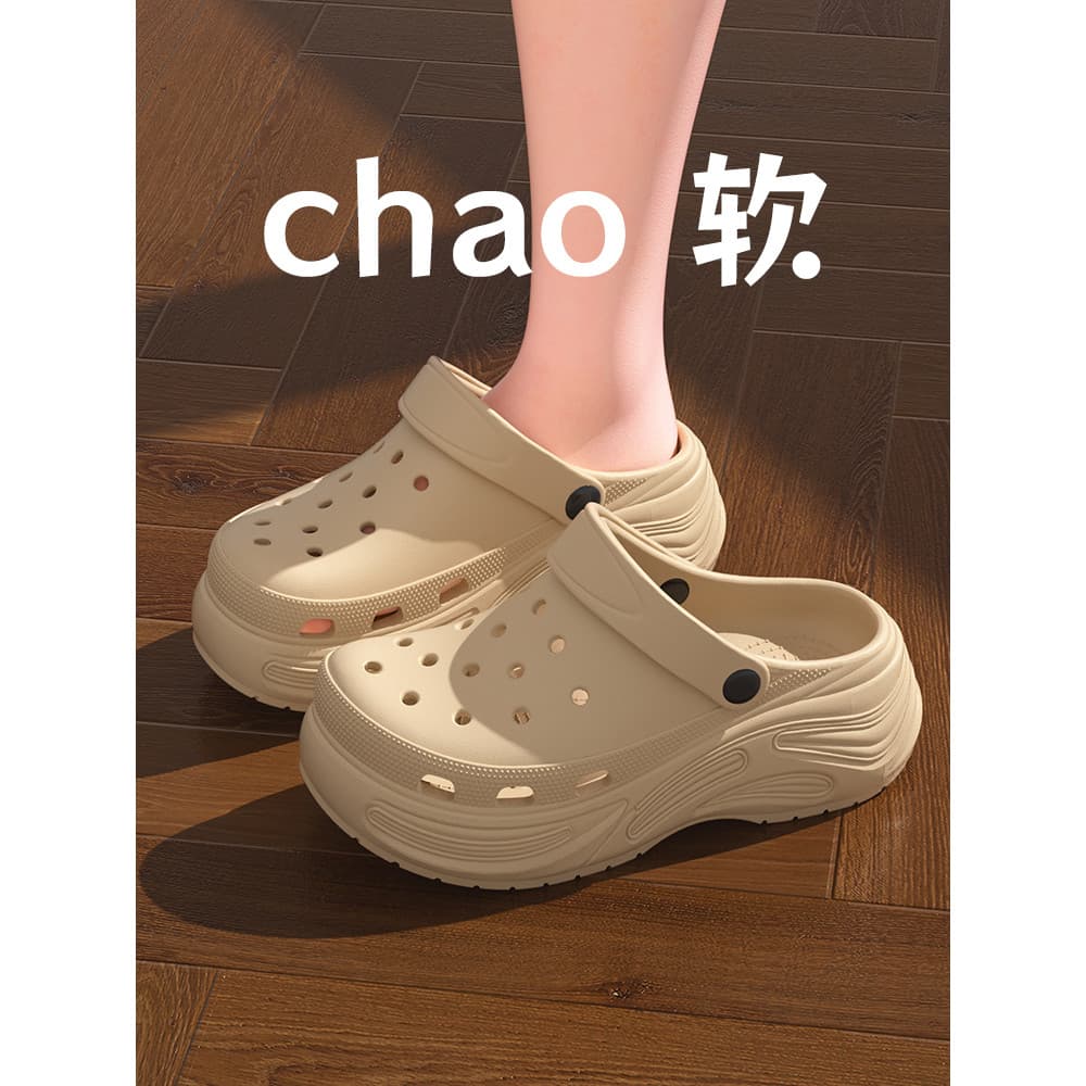 Sapatos femininos com sola grossa, 2025, verão, novo estilo, uso externo, sola grossa, antiderrapante, respirável, sem m