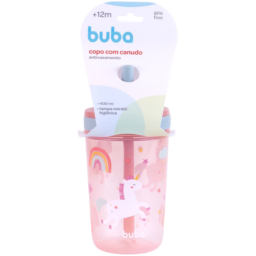COPO COM CANUDO BUBA 400ML ANTIVAZAMENTO MAGIC UNICORNIO
