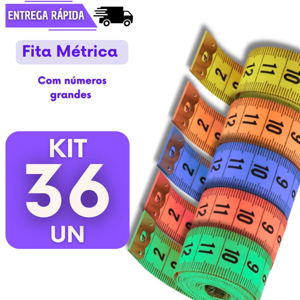 Kit 36 Fita Métrica Corporal Profissional 1,5m Costura Moda Academia Medidas Precisas Artesanato Trenas Manutenção Fitas