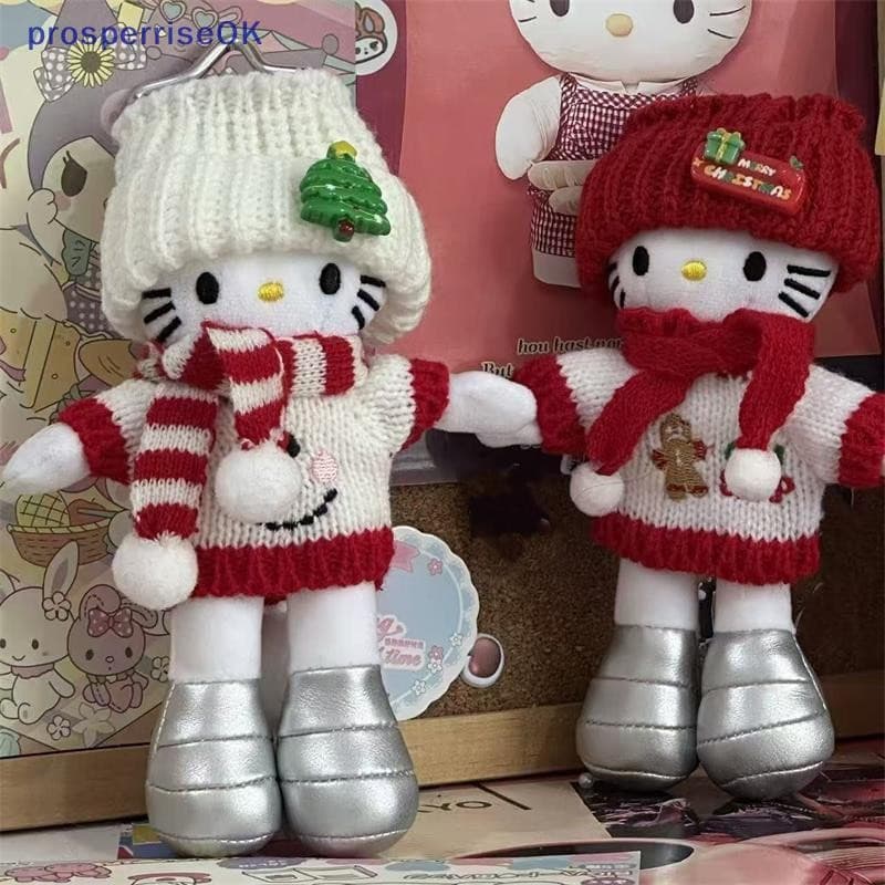 [newpros] Bonito Sanrio Natal De Pernas Compridas Hello Kitty Boneca De Pelúcia Brinquedo Estrela Fivela Chaveiro Pingen