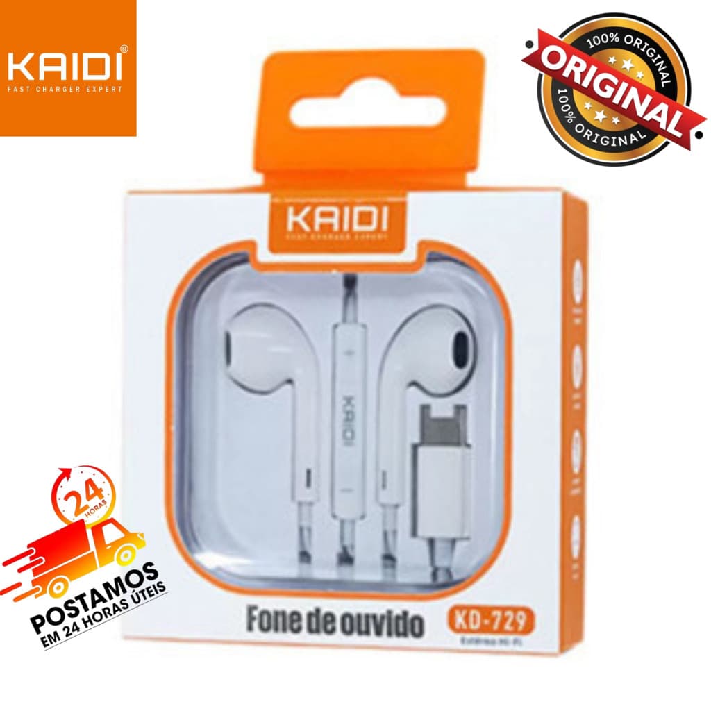 Fone De Ouvido Tipo C Intra Auricular Estéreo Celular Kaidi KD-729 USB  Controle Volume
