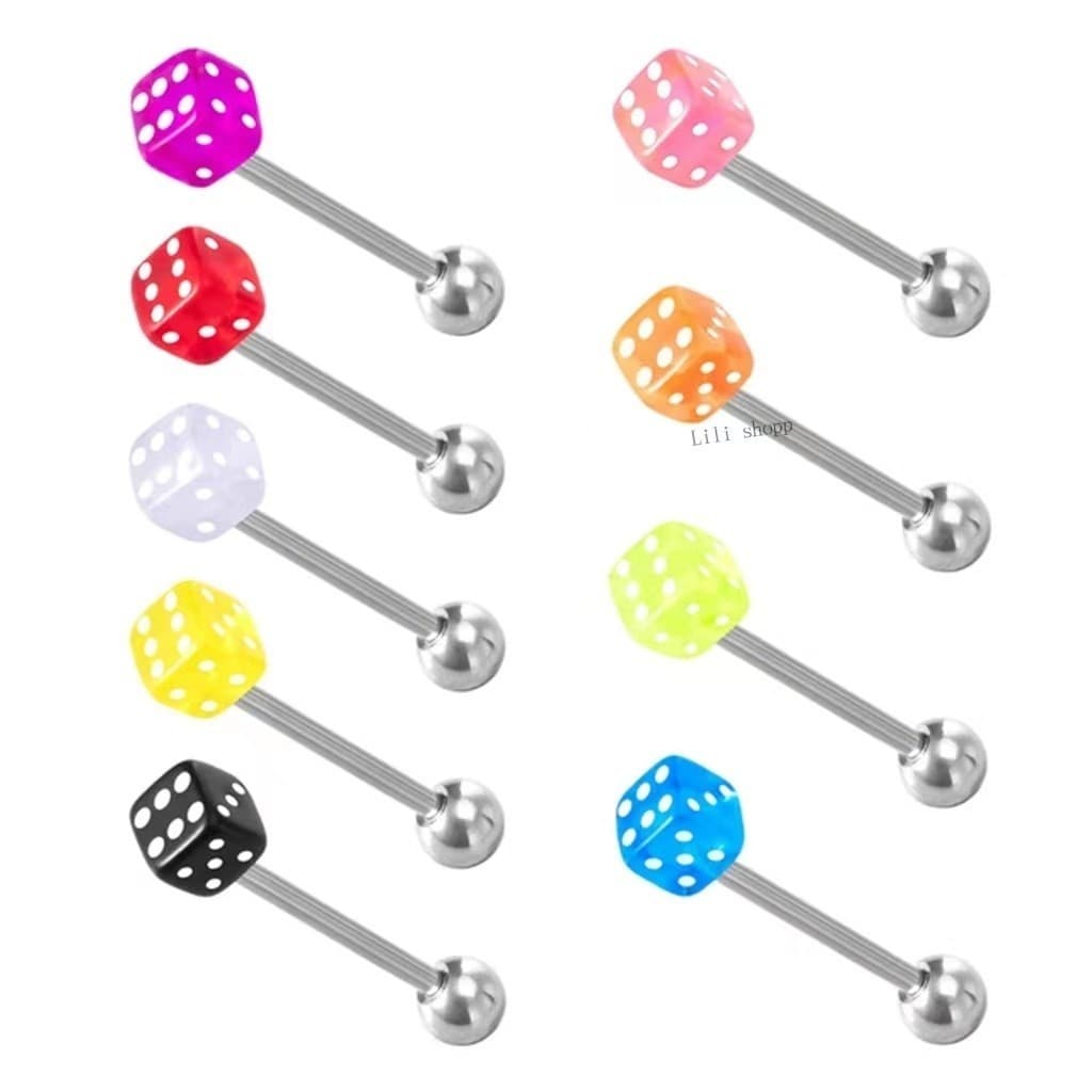 Kit 4x Piercings de Língua Dado 12mm em Aço Cirúrgico 316L – Duráveis e Alta Qualidade