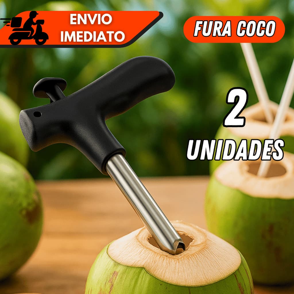 Kit 1/2 Furador de Coco Manual em Aço Inox com Cabo Plástico – Ideal para Praia, Quiosque e Uso Diário