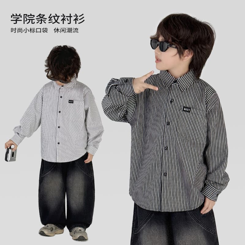 Roupas infantis de trabalho médio meninos camisa listrada primavera outono * 39725