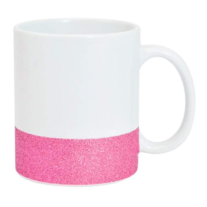 Caneca de Cerâmica com Base Glitter Rosa para Sublimação - 325ml
