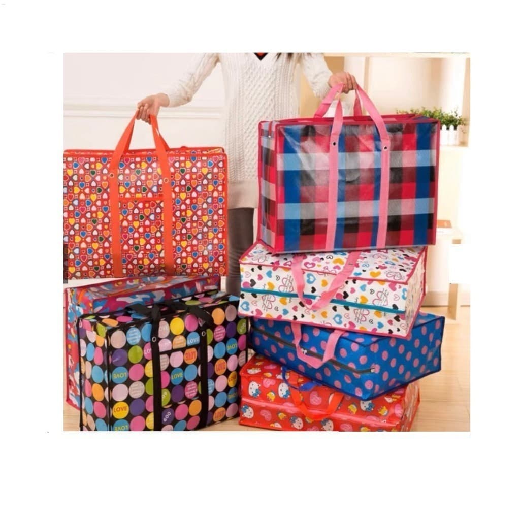 Kit 4 Sacola 70x55CM Viagem G Impermeável Sacola Bolsa Mudança Paraguai com Zíper Compras Feiras