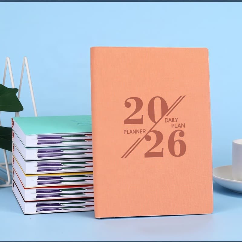 Caderno A5 Extra Grosso 308 Folhas Couro Colorido Planner 2026 Bloco de notas Agenda