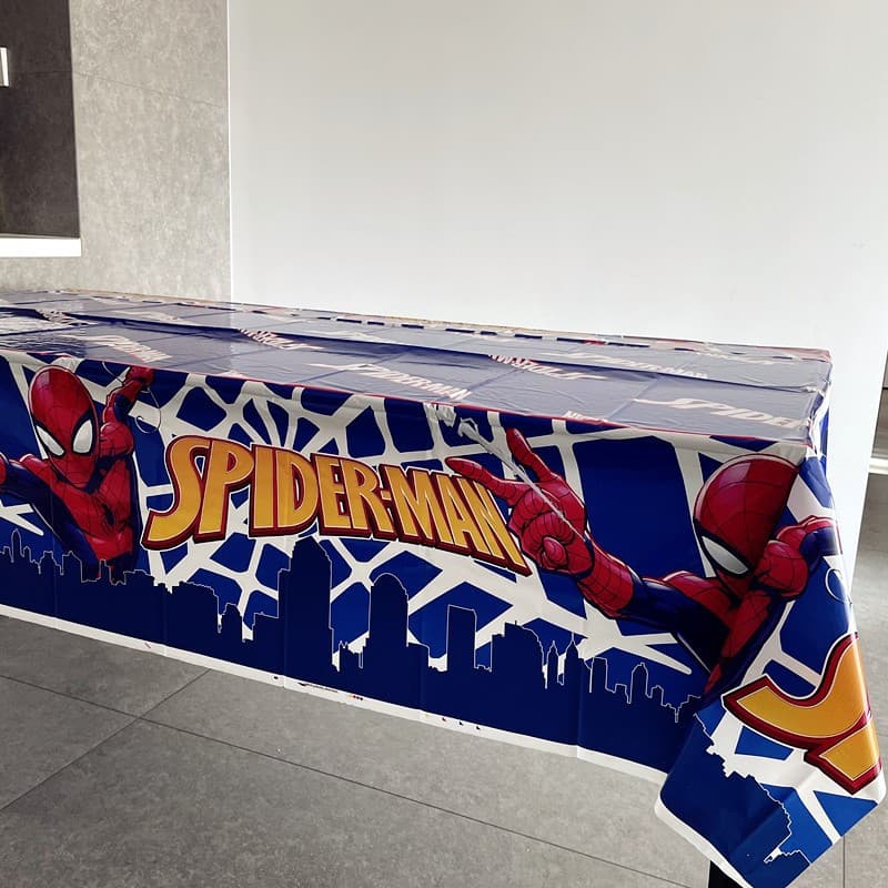 Toalha de mesa descartável de plástico com tema do Homem-Aranha, usada para decoração de festas, tamanho 137 * 183 cm.