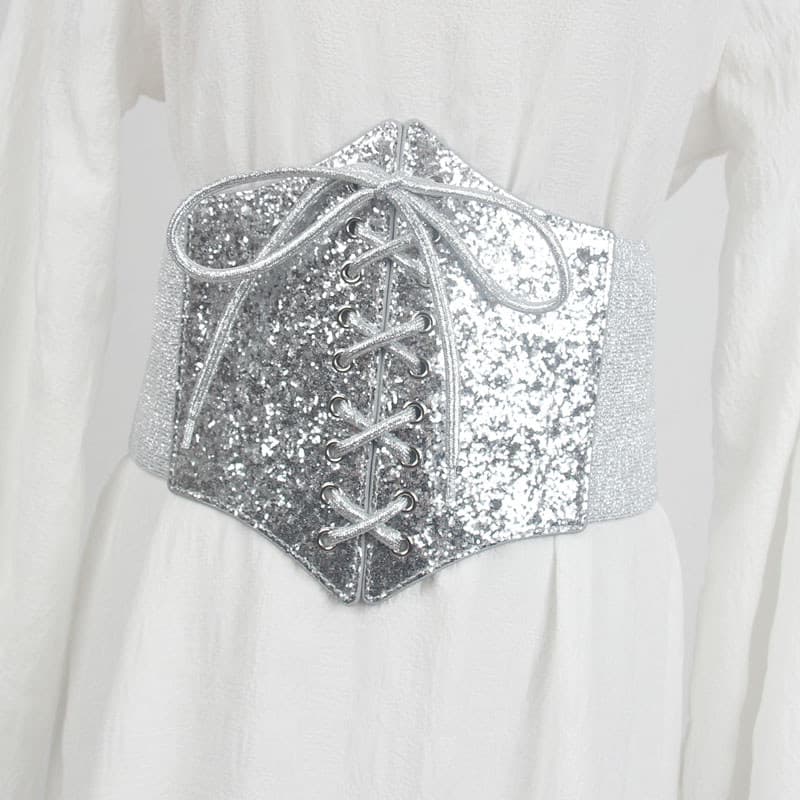Novo cinto de Glitter largo elástico elástico cintura decoração combinando vestido camisa exterior gravata corda cinto p