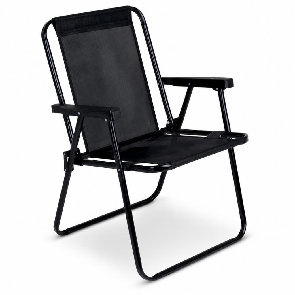 Cadeira de Praia Alta Preta MOR Dobrável Reforçada até 110kg Varanda Camping Jardim