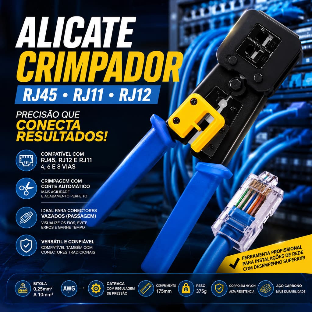 ALICATE CRIMPADOR RJ45 RJ11 RJ12 PROFISSIONAL PASSAGEM EZ CRIMP REDE LAN CAT5 CAT6