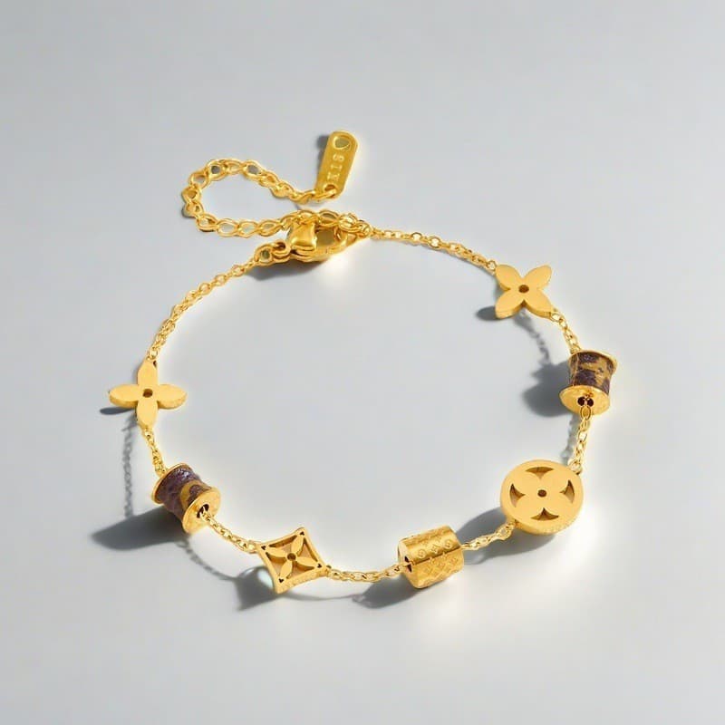 Pulseira de Aço Titânio HT de Alta Qualidade com Design de Flor de Quatro Folhas e Cintura Fina, Joia de Aço Inoxidável