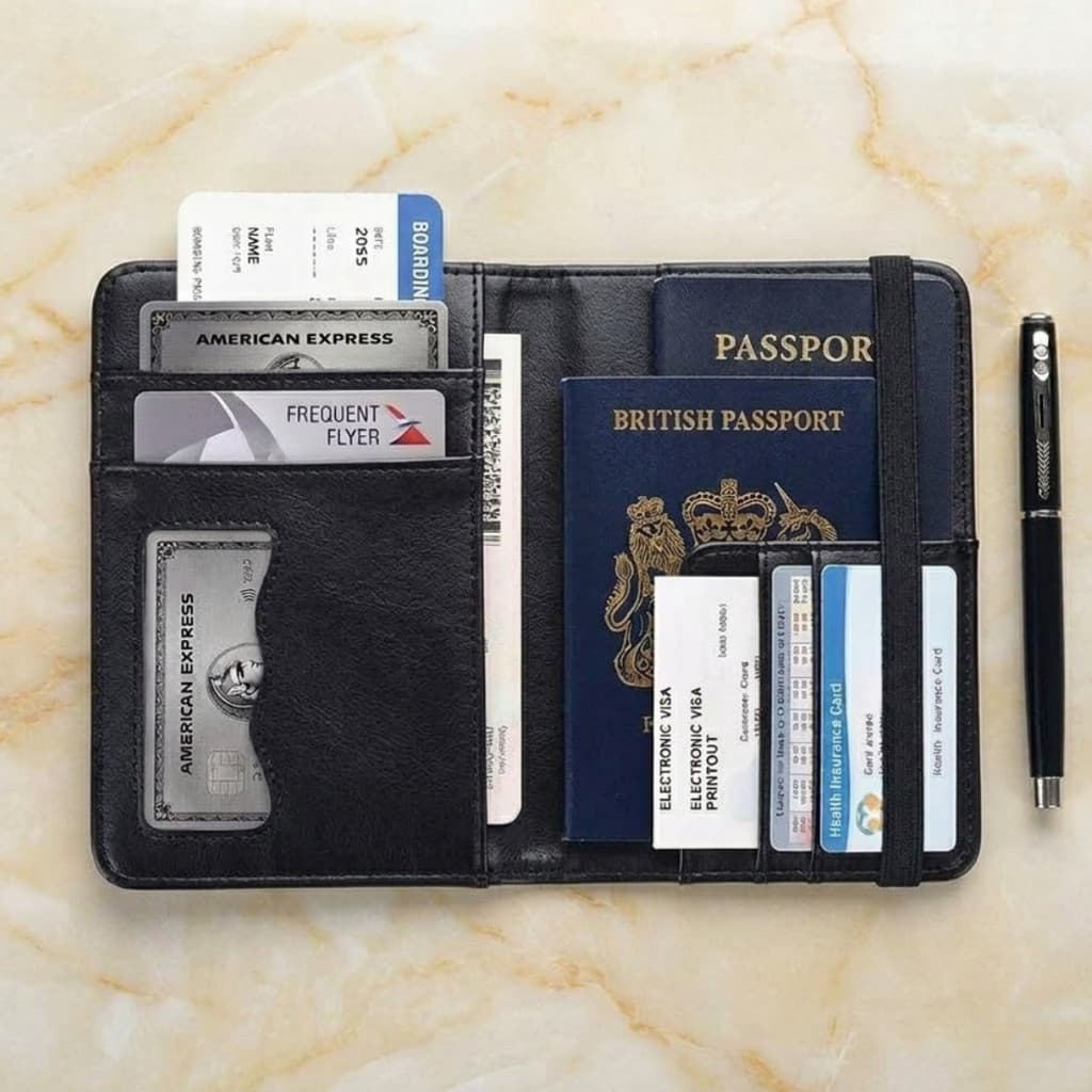 Carteira Porta Passaporte Proteção RFID Porta Documentos Cartões Dinheiro Viagem Premium Unissex