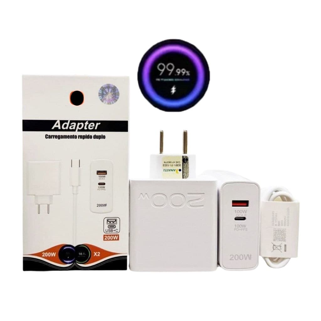 Carregador 200W Turbo com cabo Tipo C Carregamento Super Rápido ENVIO IMEDIATO