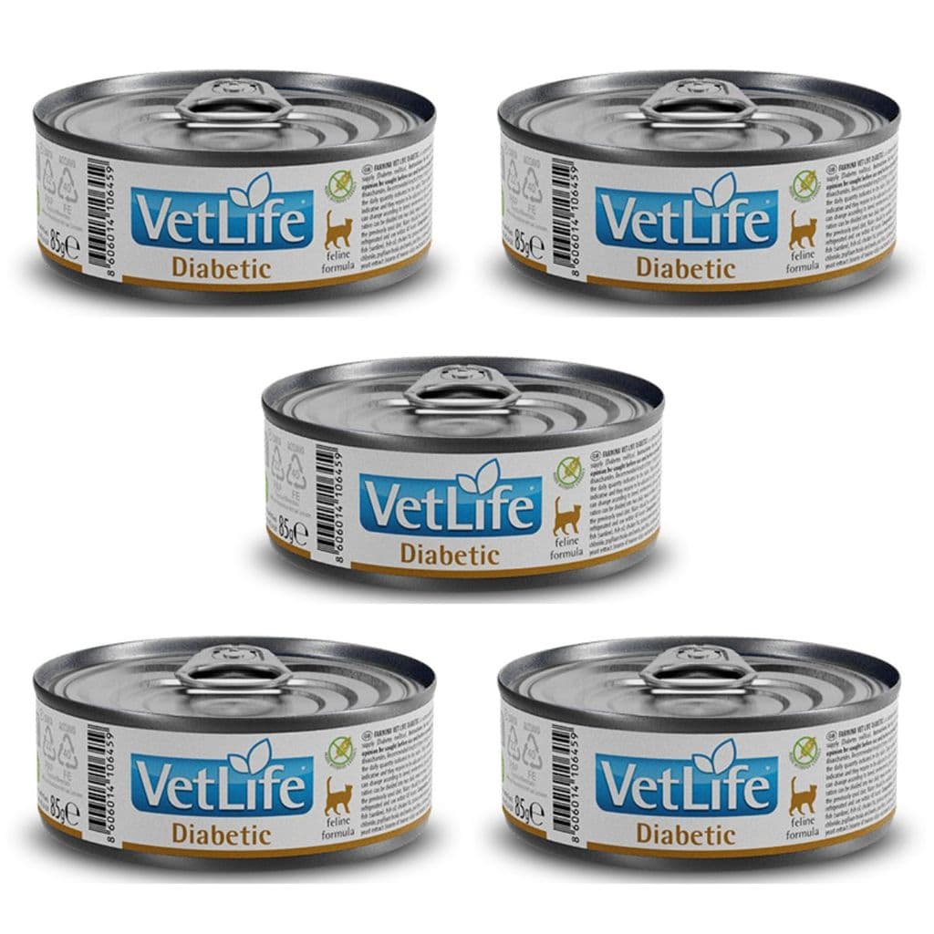 Kit c/ 5 Vet Life Diabetic Ração Úmida p/ Gatos 85g