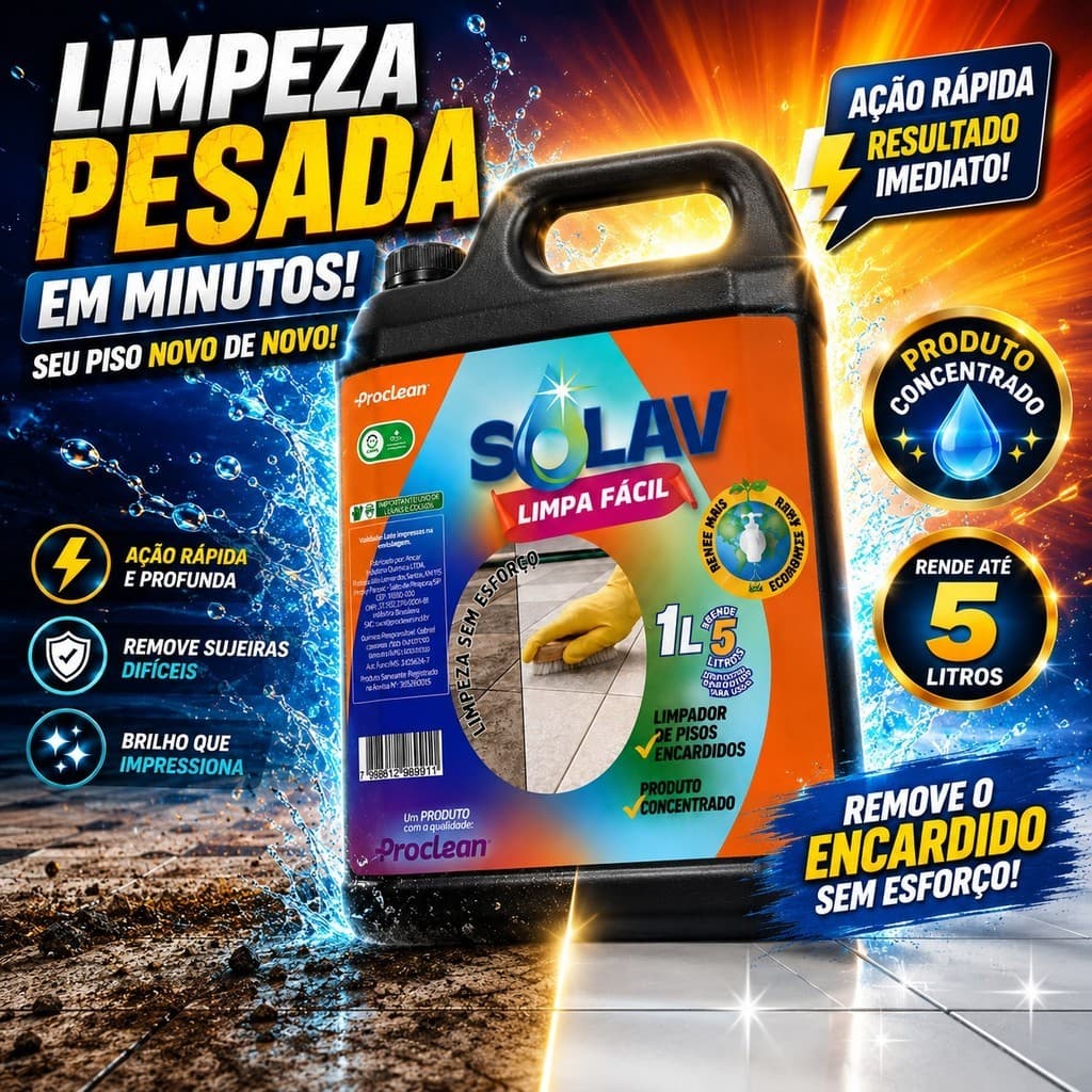 Solav Limpa Pisos Fácil ProClean 1L Limpeza Profunda Sem Esforço Limpador de Piso