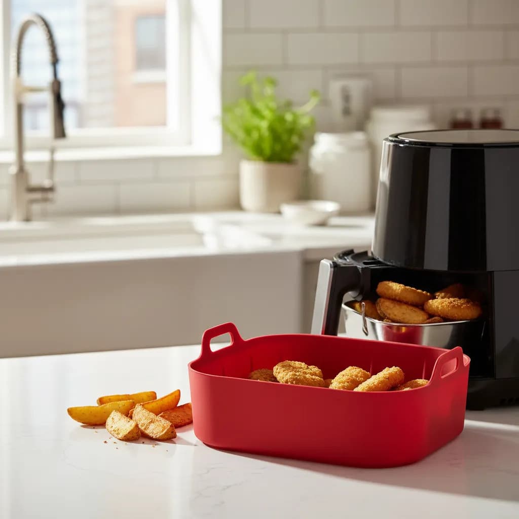 Forma de Silicone Quadrada 19x19cm Assadeira Air Fryer e Forno Forma para Fritadeira Elétrica com Alça