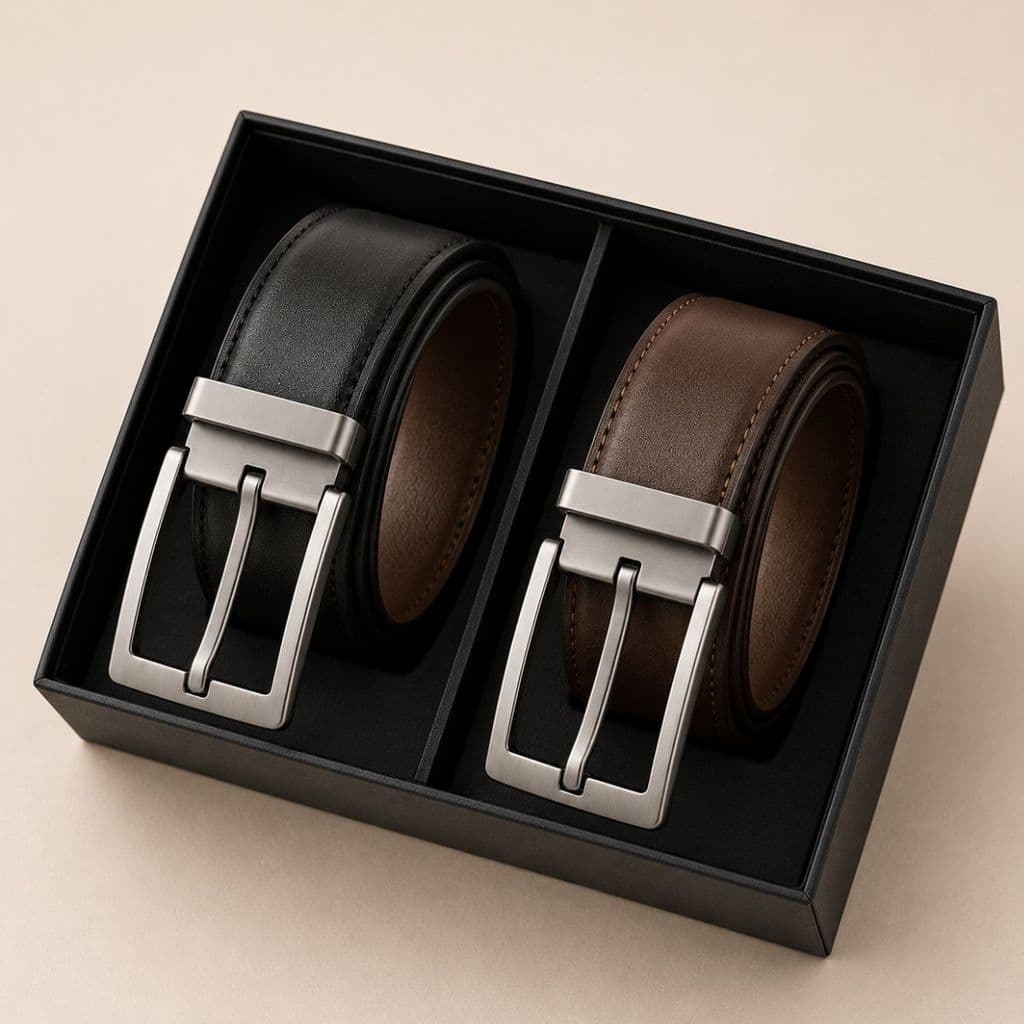 Kit 2 Cinto Social Masculino Couro Sintético Premium Dupla Face Ajustável