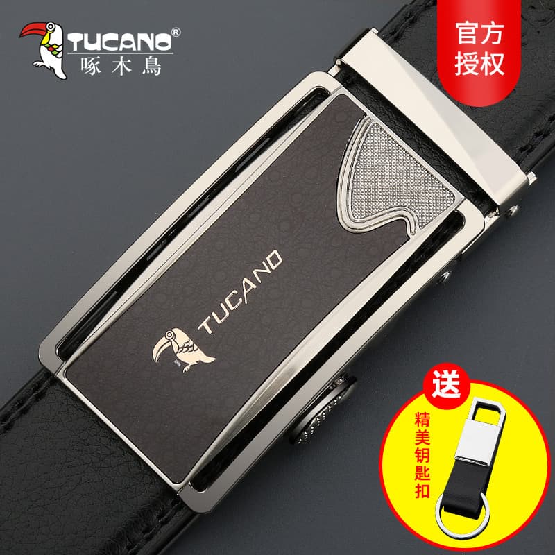 Woodpecker cinto masculino de couro genuíno fivela automática cinto juventude moda All-Match negócios Casual cinto genuí