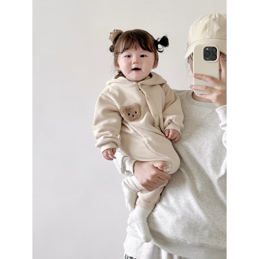 Roupas de bebê outono inverno macacão versão coreana masculino feminino bebê estilo ocidental urso velo-velo com capuz m