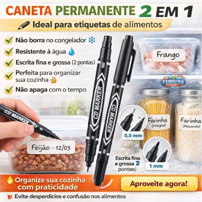 Caneta Permanente de Alta Qualidade Com Duas Pontas Durável E Não Borra Ideal Para Congelador
