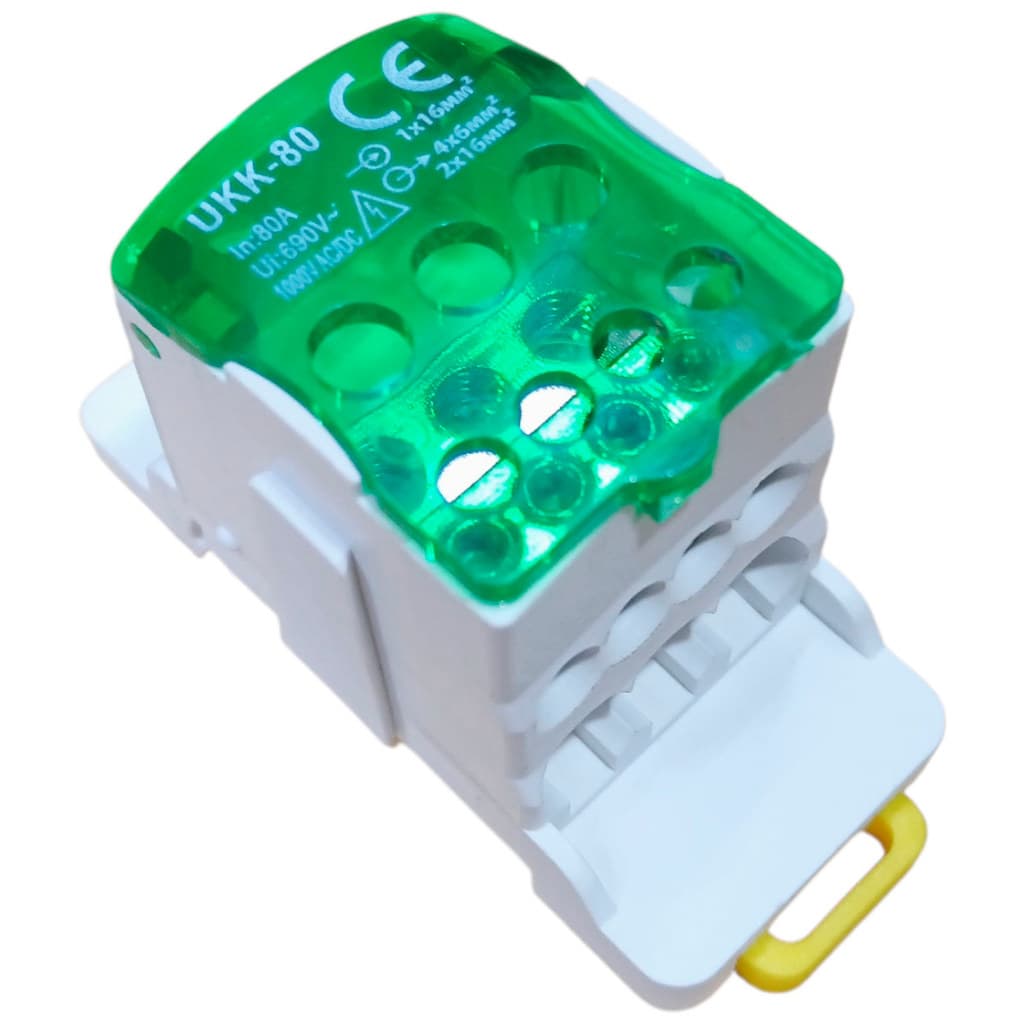 Bloco de Distribuição Modular 80a com 1 Entrada e 6 Saídas UKK80 VERDE