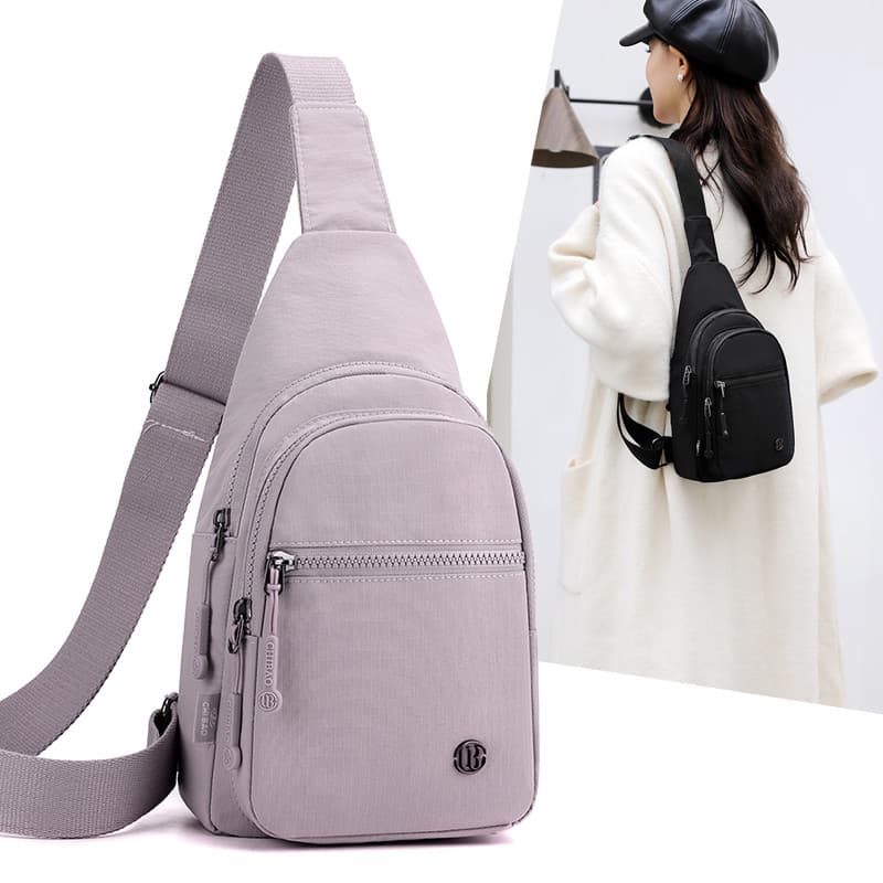 2024 novo estilo moda bolsa de peito feminina Design de grande capacidade pano de náilon pequena mochila Multi-camada zí