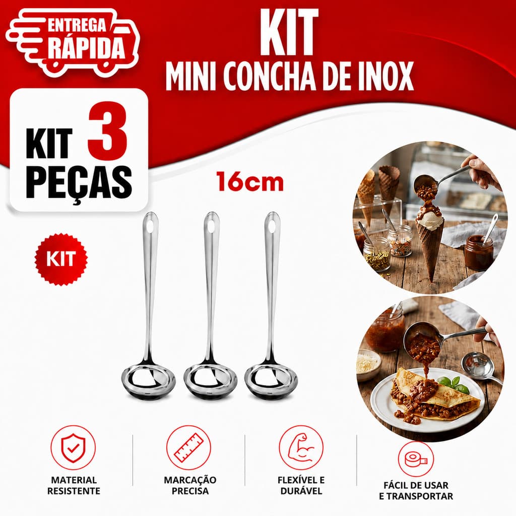 Mini Concha 1/2/3 Peças Aço 16cm Inox Pequena para Servir Calda Cobertura Vinagrete Molho Farofa Tempero