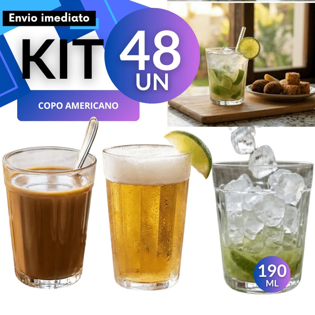 Kit 48 ou 24 Copos Americano 190ml Nadir Vidro Original Cerveja Café Caipirinha Suco Restaurante Bar Taça Copo