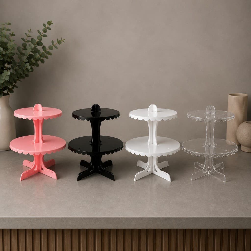 Porta Doces Duplo Suporte Cupcake Festa Mesa Decorada Luxo Resistente Branco Preto Cristal Rosa