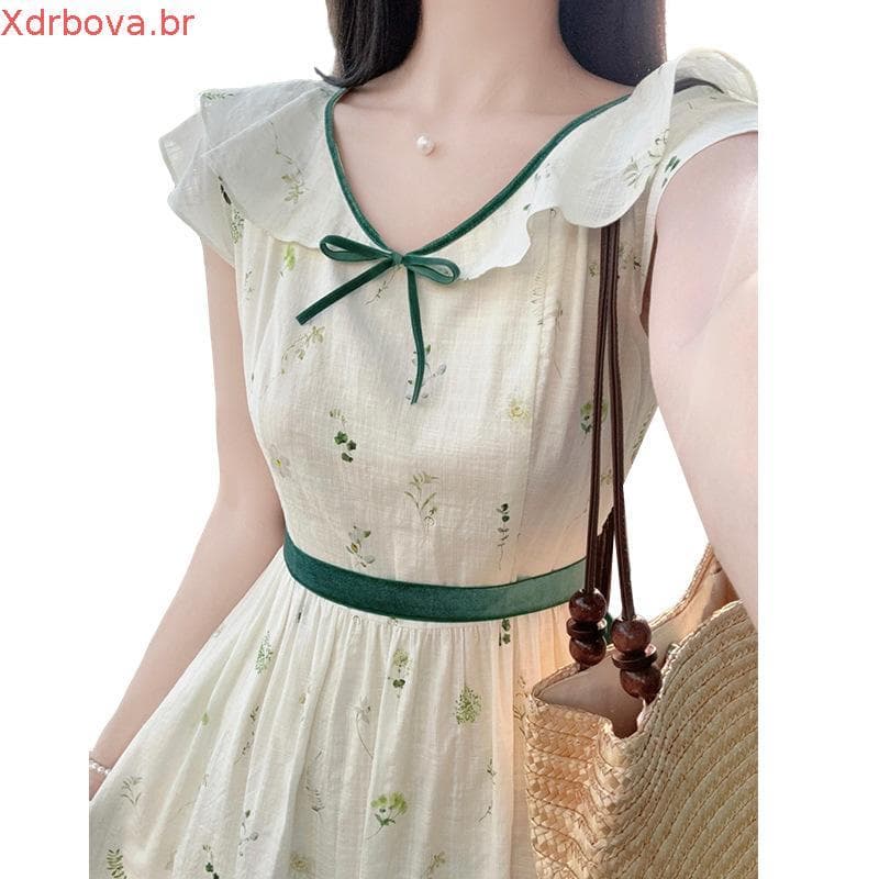 Francês pequeno manga voadora verde Floral vestido feminino verão 2026 novo estilo venda quente único bonito saia longa