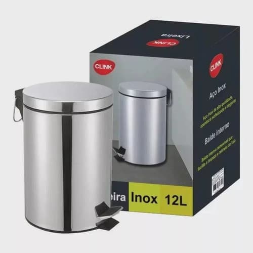 Lixeira Inox 5 Litros Clink Para Banheiro E Cozinha