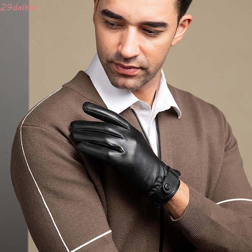 DALTON 1 Par De Luvas Pretas Espessadas , Anti-Frio De PU De Cor Sólida Com Tela Sensível Ao Toque De Dedo Masculinas Ma