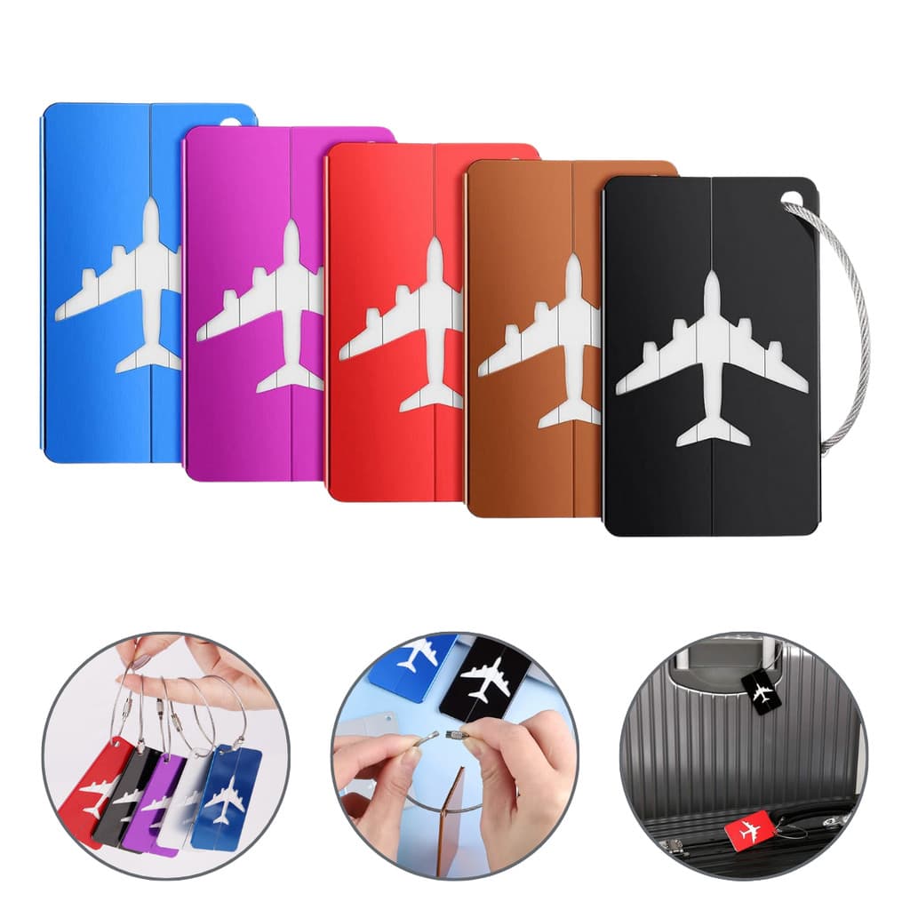 Kit 5 Tag Identificador De Mala Em Alumínio Cabo Aço Resistente Seguro Viagens