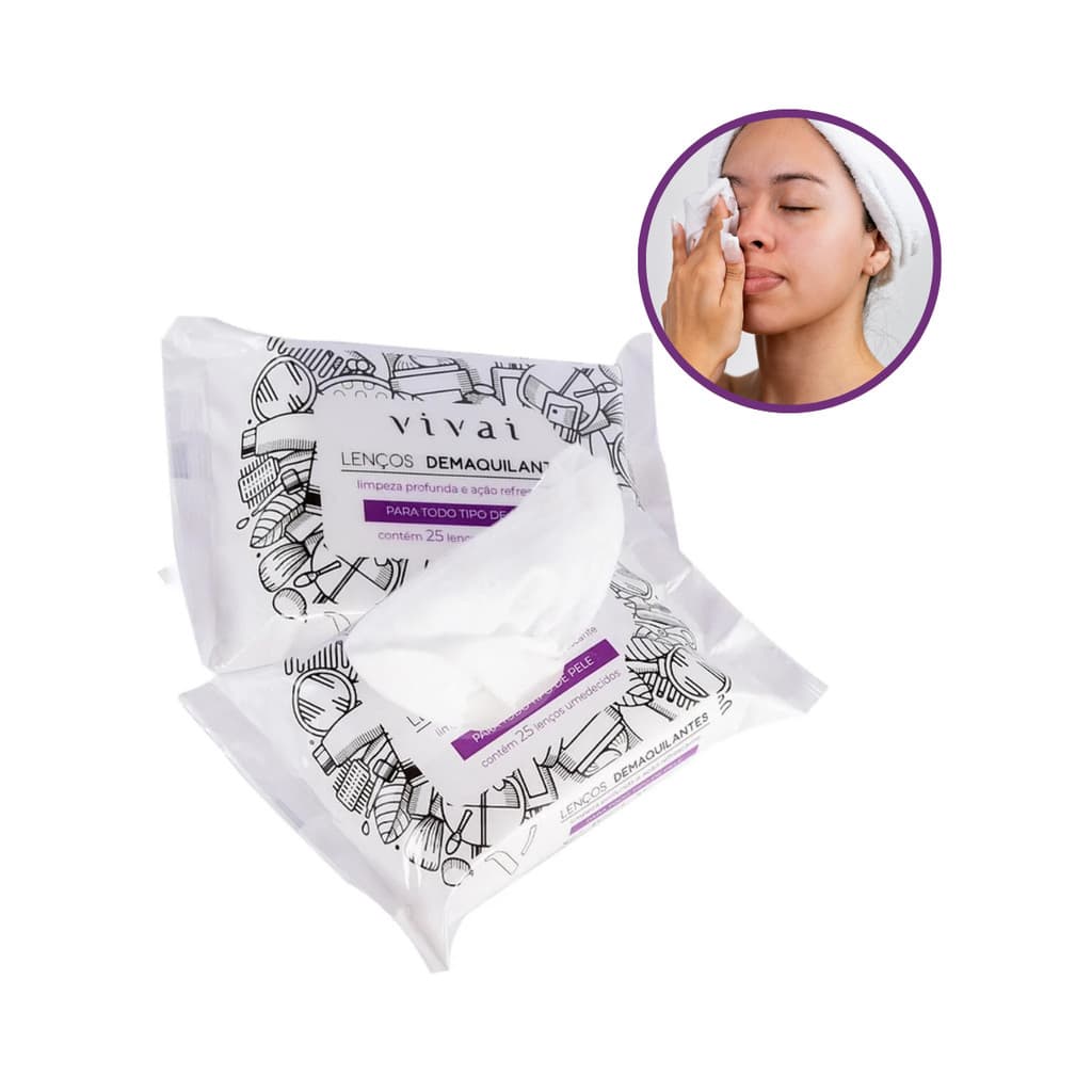 Lenço Demaquilante Vivai 25un Remove Maquiagem Limpeza face