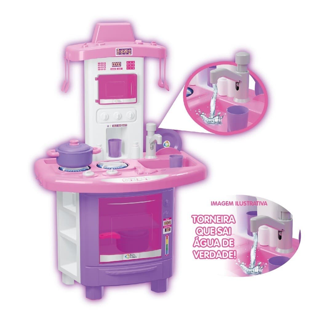 Cozinha Completa Kit Fogão Forno Infantil de Brinquedo Sai Agua faz de conta pia menina