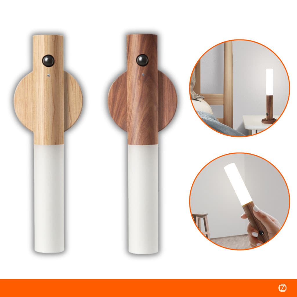 Luminaria Led Recarregável com imã e Sensor de Movimento Madeira Parede Minimalista Mesa Magnética