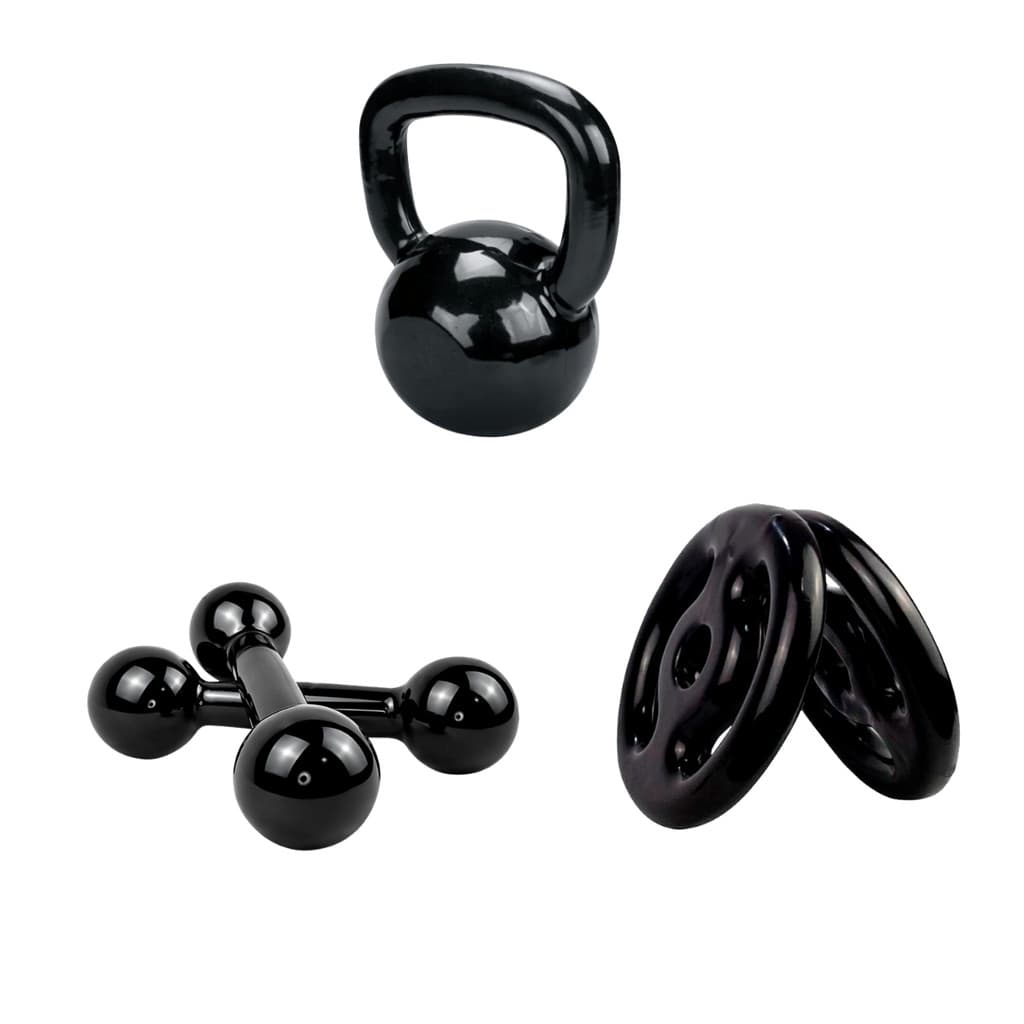 Kit Fitness Par Halter 5kg + Par Anilha 5kg + Kettlebell 8kg One Life Sports® – Exercícios Funcional