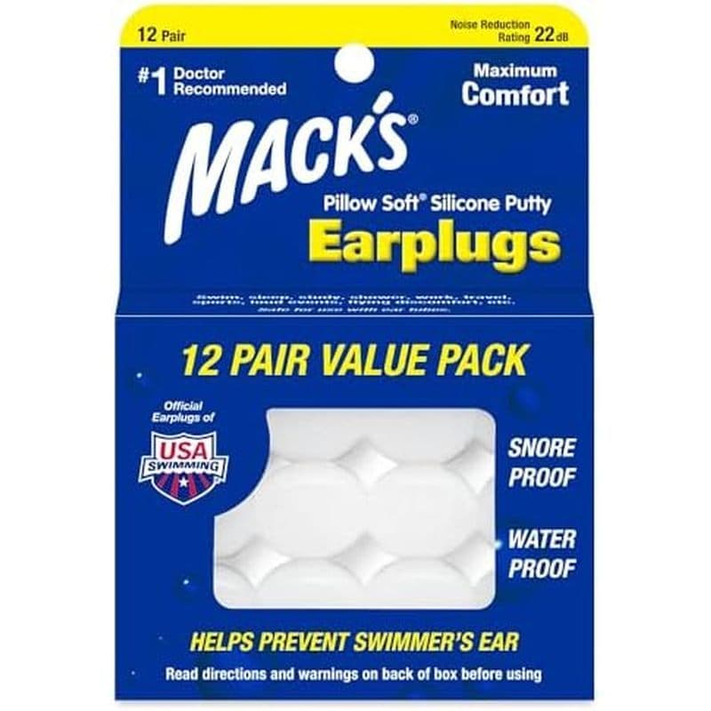 Tampões De Ouvido De Silicone Macio Mack's Pillow , 12 Pares-Os Massa Moldável Originais Para Dormir , Ronco , Natação ,