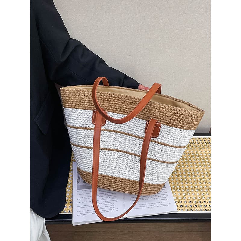 bolsa transversal feminino bolsa feminina Saco feminino tecido grande capacidade beira-mar Commuter palha tecelagem verã