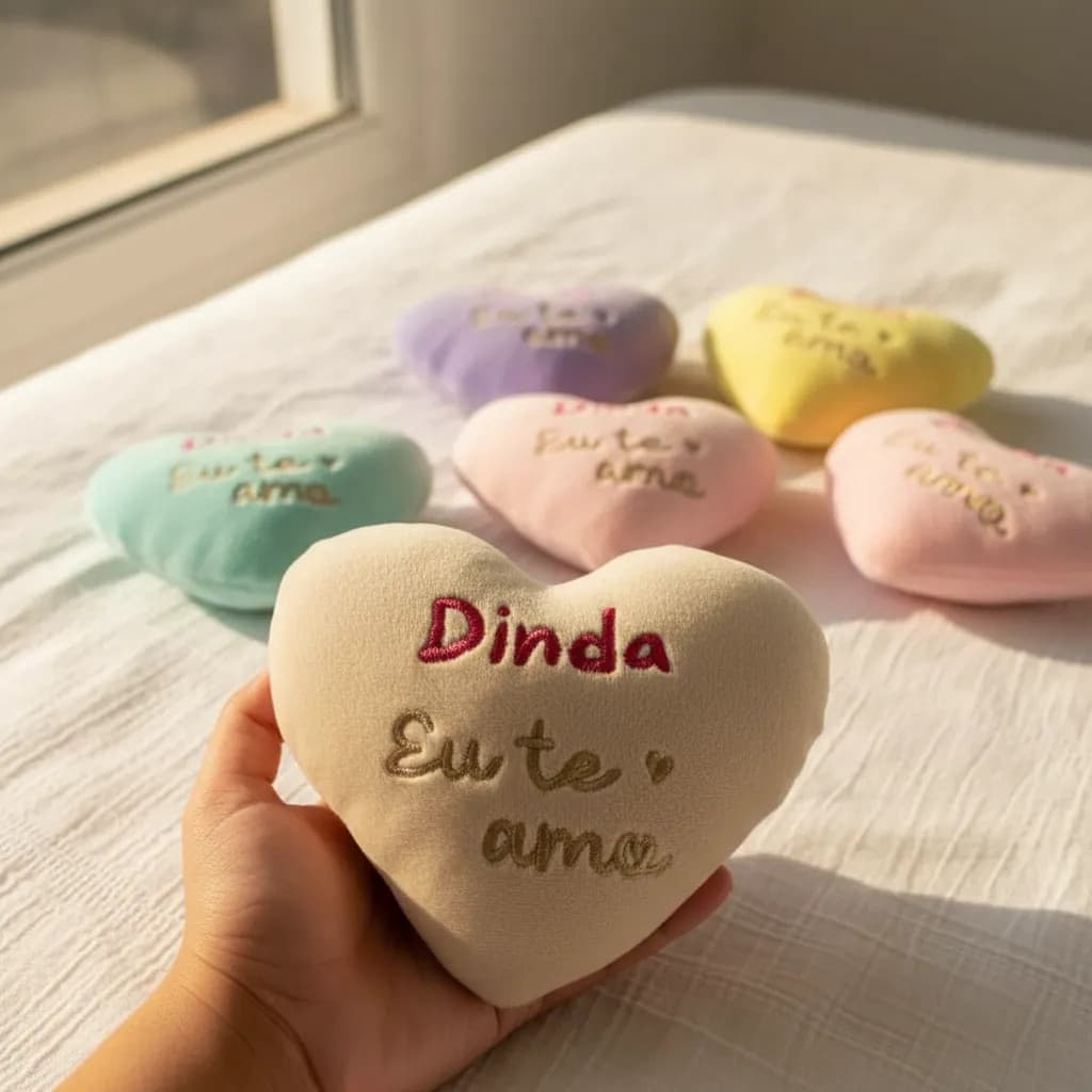 Coração de Pelúcia 15cm Mimo Dinda Batizado Presente Decoração Cestas