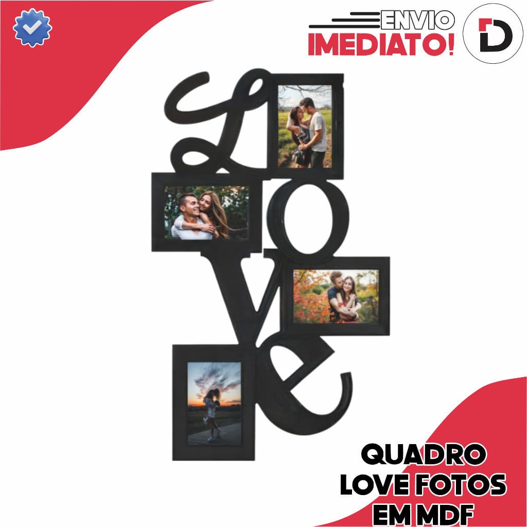 Quadro mural de fotos x 4 fotos namorado amor love PROMOÇÃO Decoração - preto